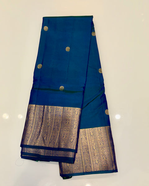 Navy Blue Pure Silk Kanjivaram Saree with Golden Zari Work