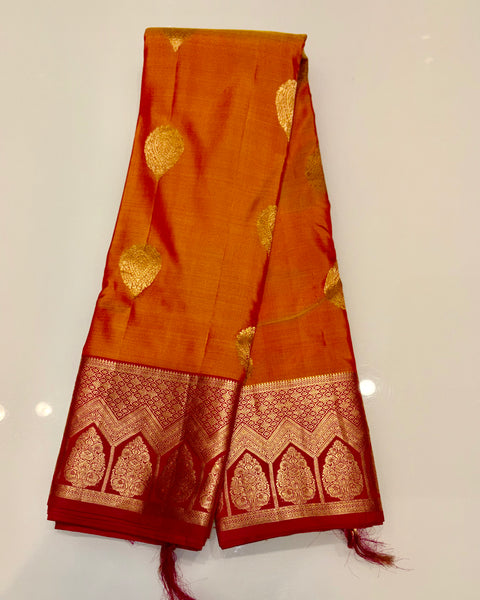 Orange Pure Silk Kanjivaram Saree with Golden Zari Work
