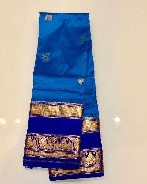 Blue Pure Silk Kanjivaram Saree with Golden Zari Work