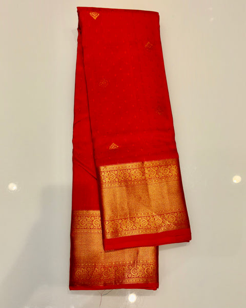 Red Pure Silk Kanjivaram Saree with Golden Zari Work