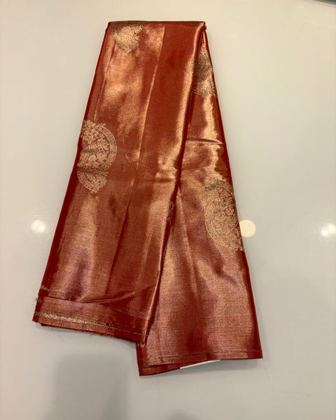 Wine Pure Silk Tissue  Kanjivaram Saree with Golden Zari Work