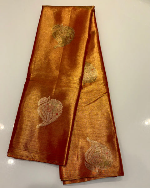 Yellow Pure Silk Tissue Kanjivaram Saree with Golden Zari Work