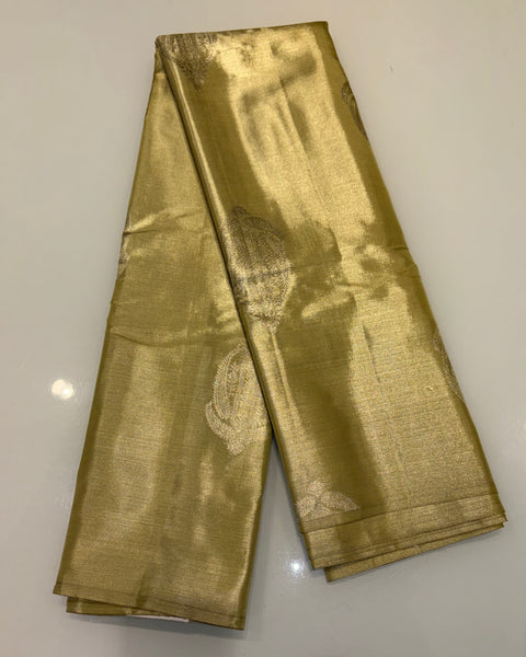 Golden Pure Silk Tissue Kanjivaram Saree with Golden Zari Work