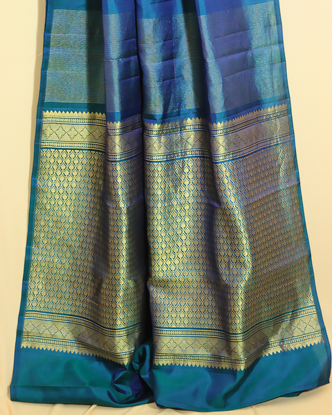 Peacock Blue Charm with Silver Zari Embellishments Kanjivaram Pure Silk Saree