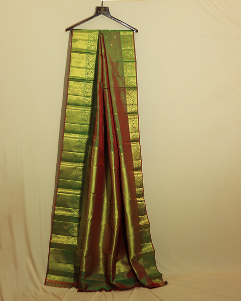 Olive Green Radiance with Antique Gold Border Kanjivaram Pure Silk Saree