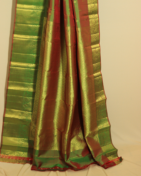 Olive Green Radiance with Antique Gold Border Kanjivaram Pure Silk Saree