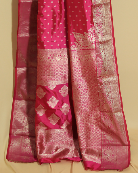 Regal Rani Pink with Ornate Silver Zari Kanjivaram Pure Silk Saree