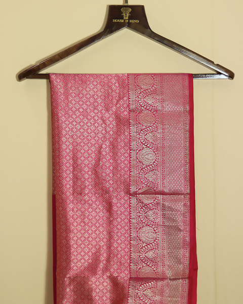 Regal Rani Pink with Ornate Silver Zari Kanjivaram Pure Silk Saree