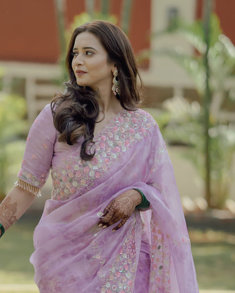 Lavender Organza Saree