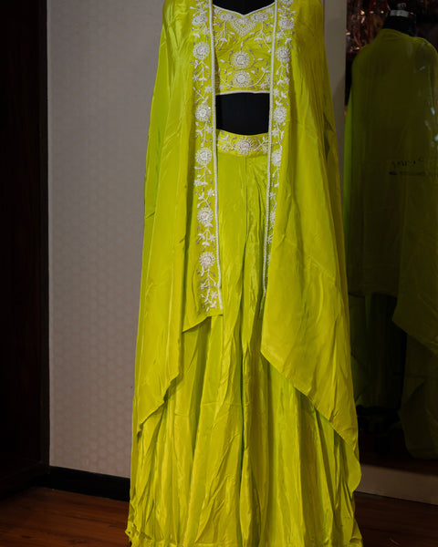 Lemon Green Three-Piece Indo-Western Outfit
