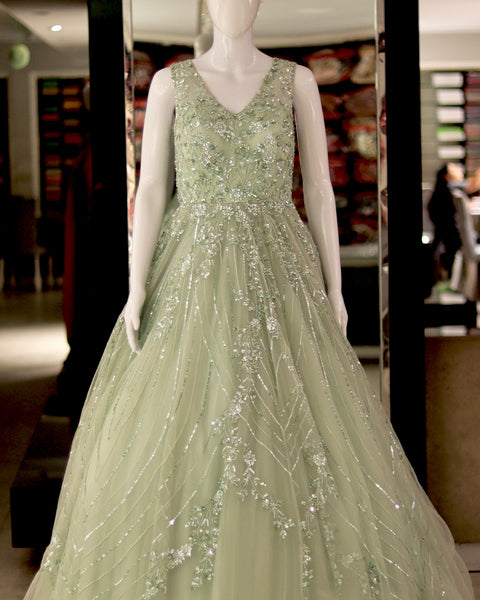 Light Green Sleeveless Long Gown