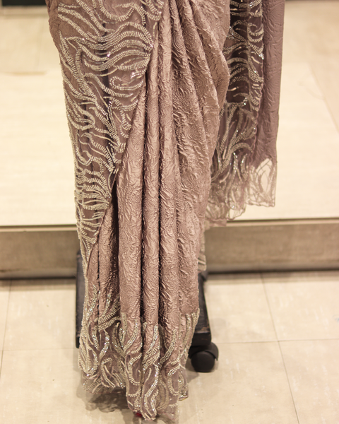 Buy Mauve Sequin Saree With Embroidery