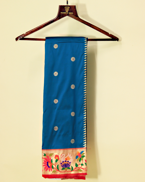 Blue Paithani Silk Saree with Ornate Red Pallu