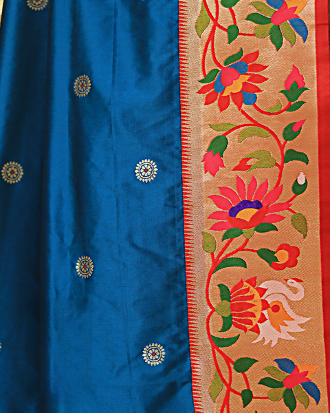 Blue Paithani Silk Saree with Ornate Red Pallu