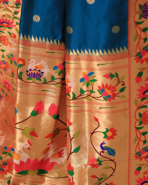 Blue Paithani Silk Saree with Ornate Red Pallu