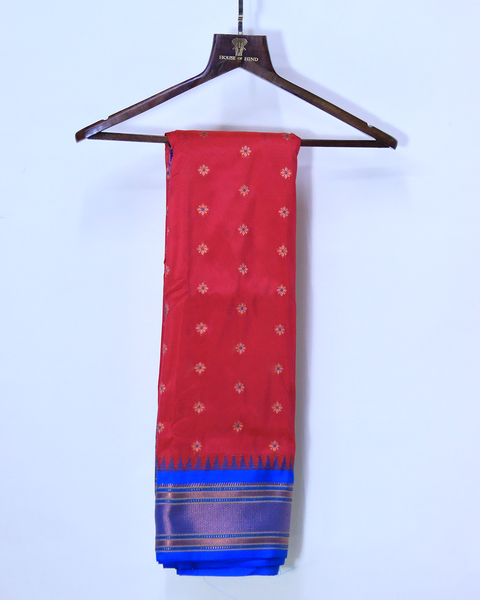 Red Paithani Silk Saree with Royal Blue Borders
