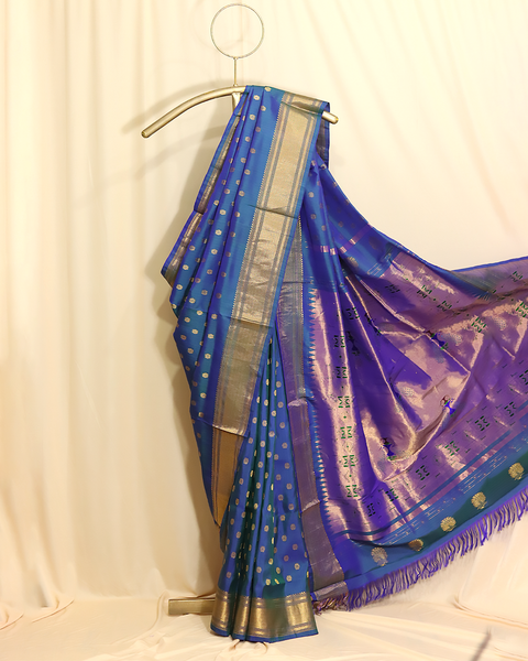 Royal Blue & Purple Paithani Silk Saree with Chatai Border