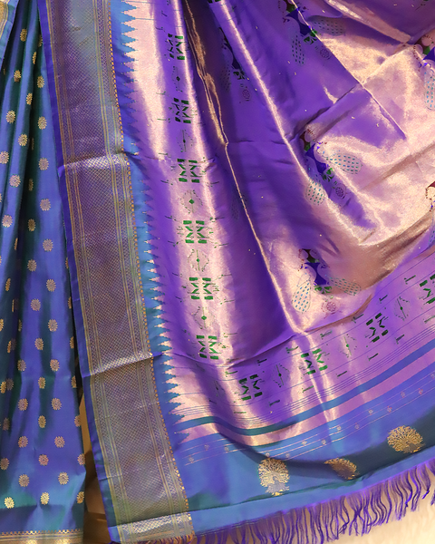 Royal Blue & Purple Paithani Silk Saree with Chatai Border