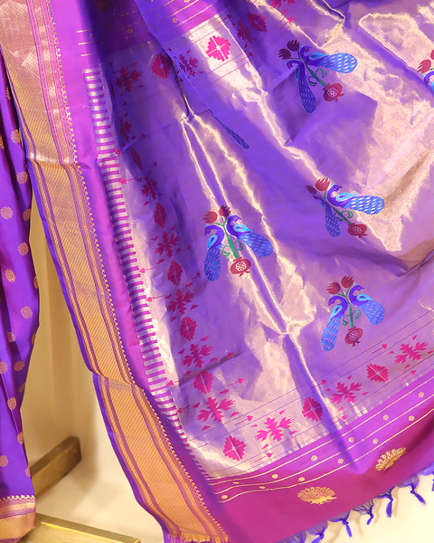 Royal Purple Pure Silk Paithani Saree with Chatai Border