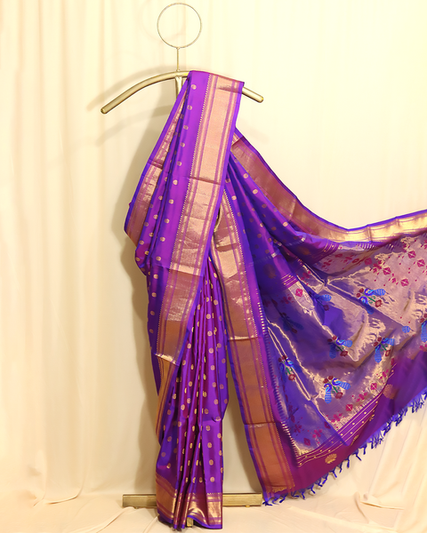 Royal Purple Pure Silk Paithani Saree with Chatai Border