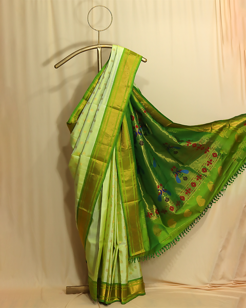 Pista Green Pure Silk Paithani Saree with Chatai Border