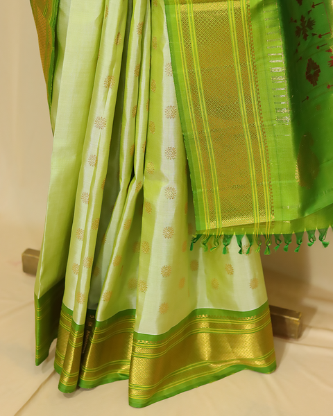 Pista Green Pure Silk Paithani Saree with Chatai Border