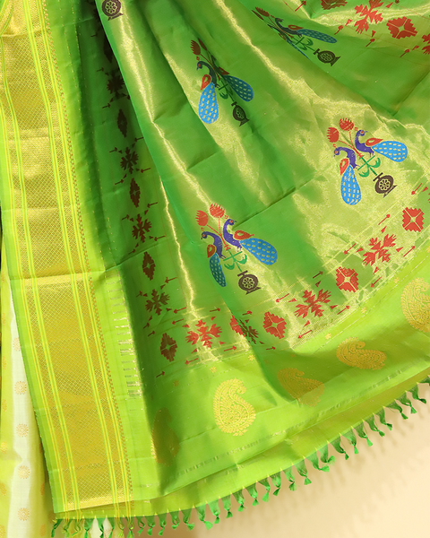 Pista Green Pure Silk Paithani Saree with Chatai Border