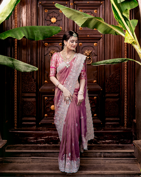 Light Pink Dola Silk Saree