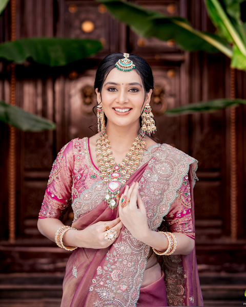 Light Pink Dola Silk Saree