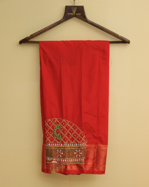 Black Semi-Silk Saree with Red Chatai Border