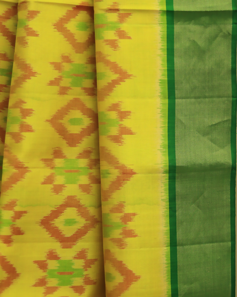 Golden Sunshine Patola Saree with Emerald Green Border