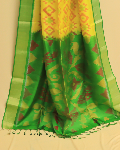 Golden Sunshine Patola Saree with Emerald Green Border