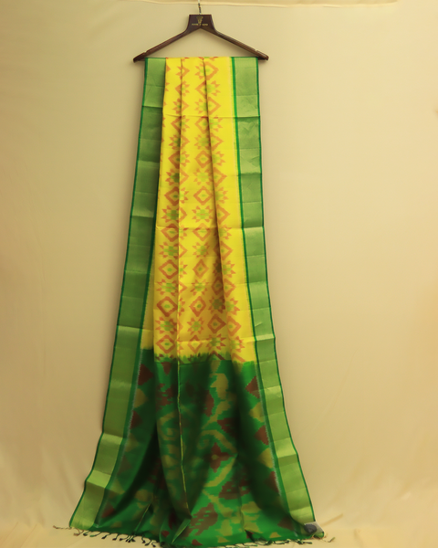 Golden Sunshine Patola Saree with Emerald Green Border