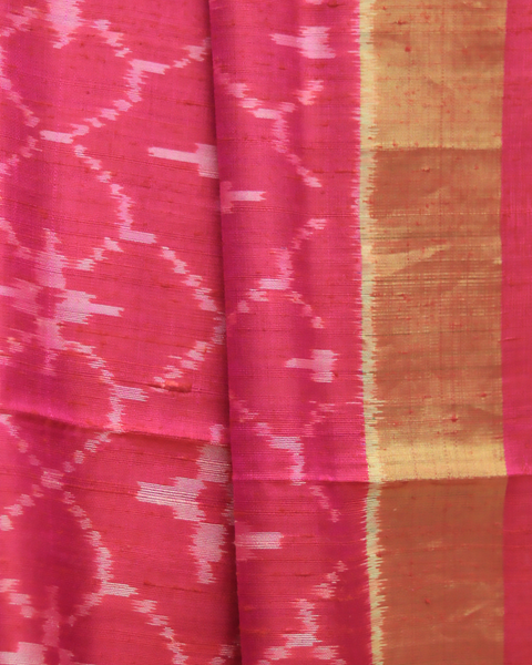 Deep Pink Patola Silk Saree with Gold Zari Border