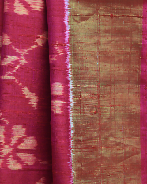 Blossom Charm Deep Pink Patola Saree with Golden Zari Border