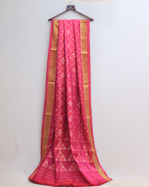 Deep Pink Patola Silk Saree with Gold Zari Border