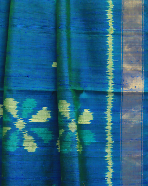 Peacock Bloom Symphony Patola Silk Saree with Silver Zari Border