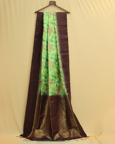 Majestic Peacocks Chocolate Patola Saree with Golden Zari