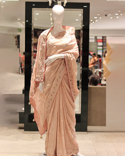 Peach Dola Silk Saree