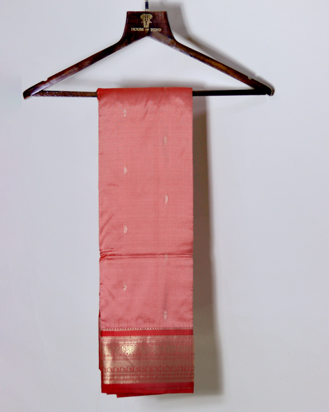 Peach and Red Semi Silk Kanjivaram Saree