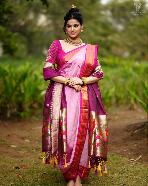 Baby Pink Pure Silk Paithani with Chataie border