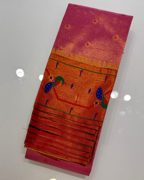 Pink Semi Silk Designer Border Paithani