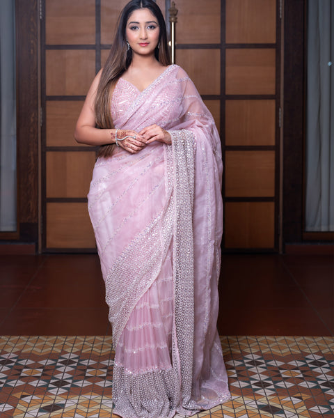 Pink Stone Work Saree buy online