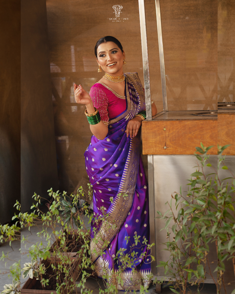 The Royal Blue Shalu with Zari Work Banarasi Silk Saree