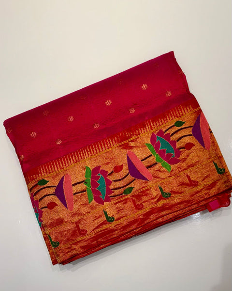 Rani Pink Pure Silk Heirloom Paithani with Lotus Border