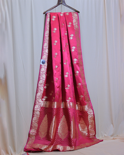 Rani Pink Banarasi Silk Saree with Gold Zari Butti
