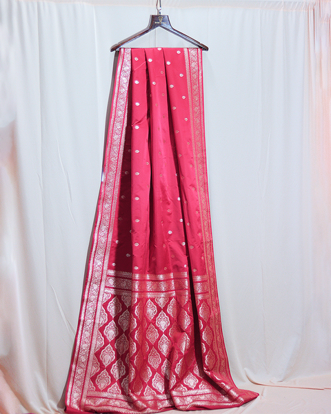 Rani Pink Banarasi Silk Saree with Silver Zari Butti