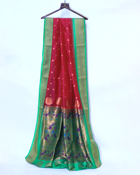 Rani Pink Paithani Saree with Peacock Motifs