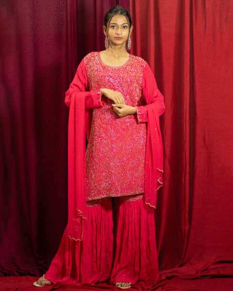 Rani Pink Raw Silk Three-Piece Suit