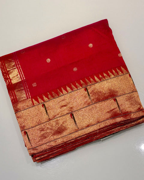 Red Pure Silk Heirloom Paithani with Double Muniya Border